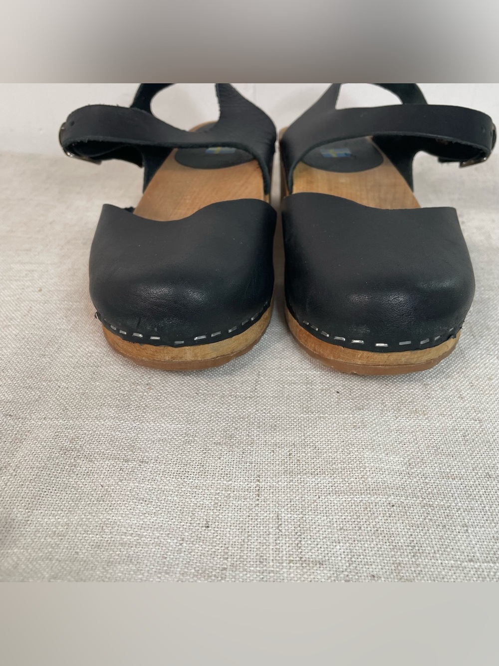 MIA - Sophia Black Leather Wooden Clogs - Picture 2 of 12